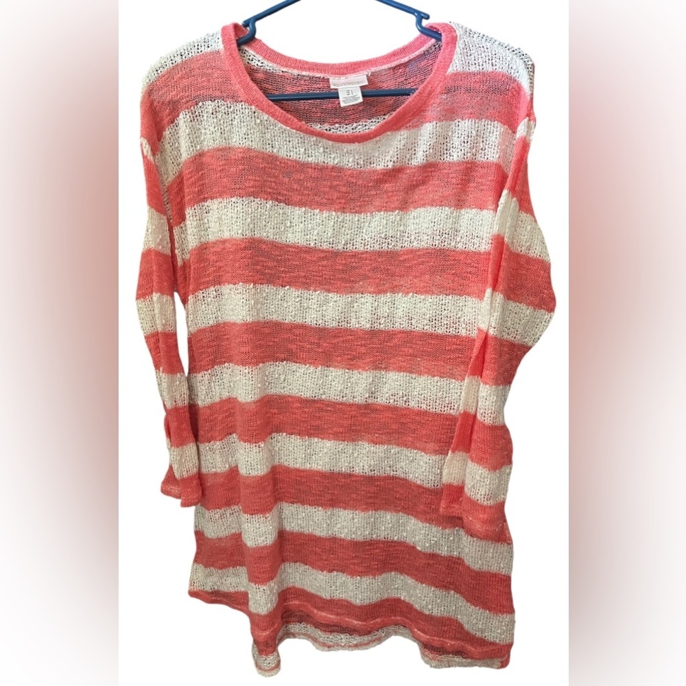 Motherhood Maternity Pink and White Striped Sweater Large